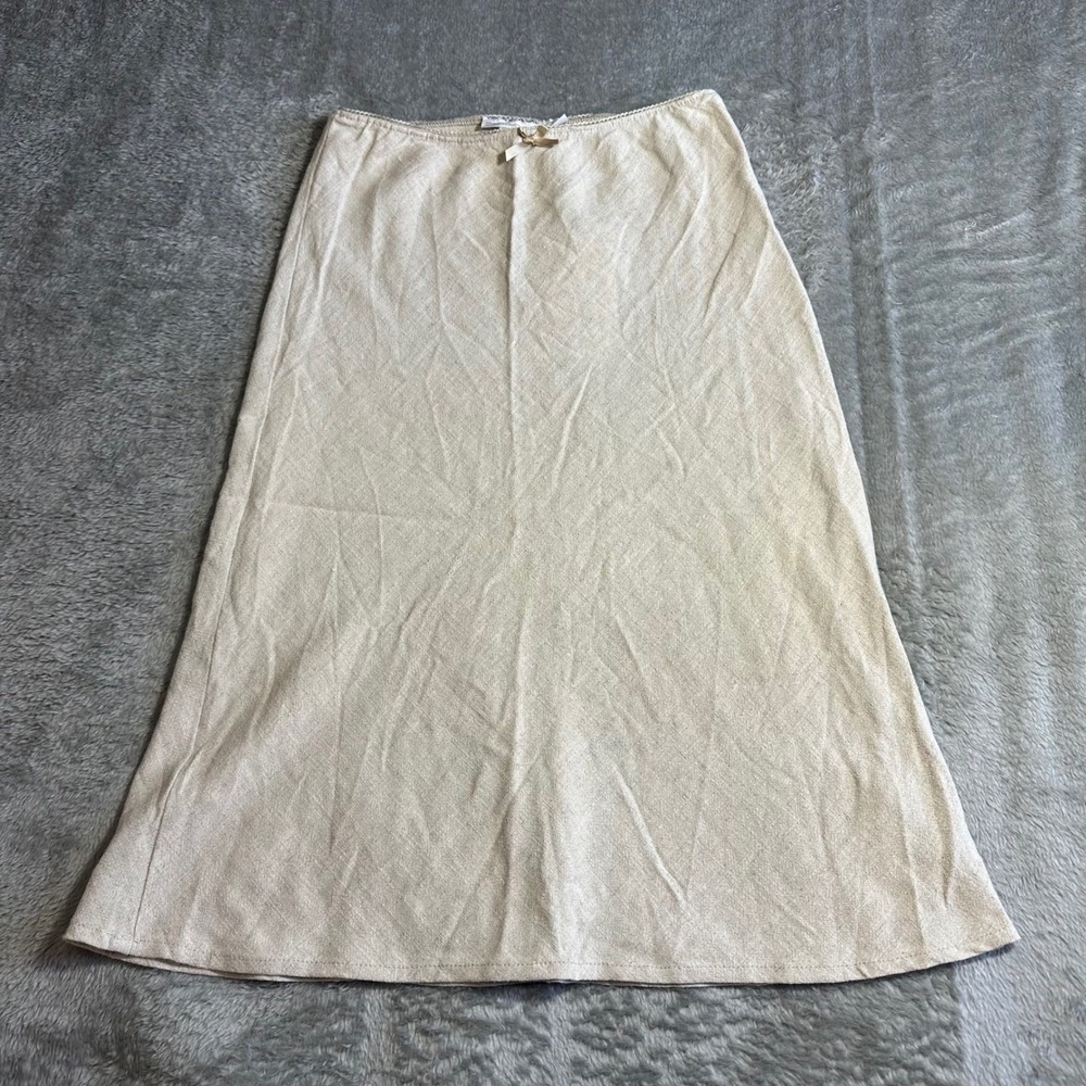 Urban Renewal Midi Skirt Beige XS Linen Blend Bow Detail